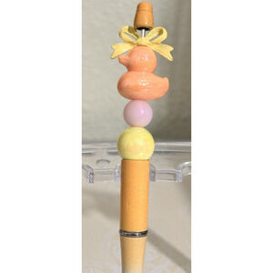 Custom Beaded Pen Orange Yellow Duck Handmade Fun Festive Unique Gift